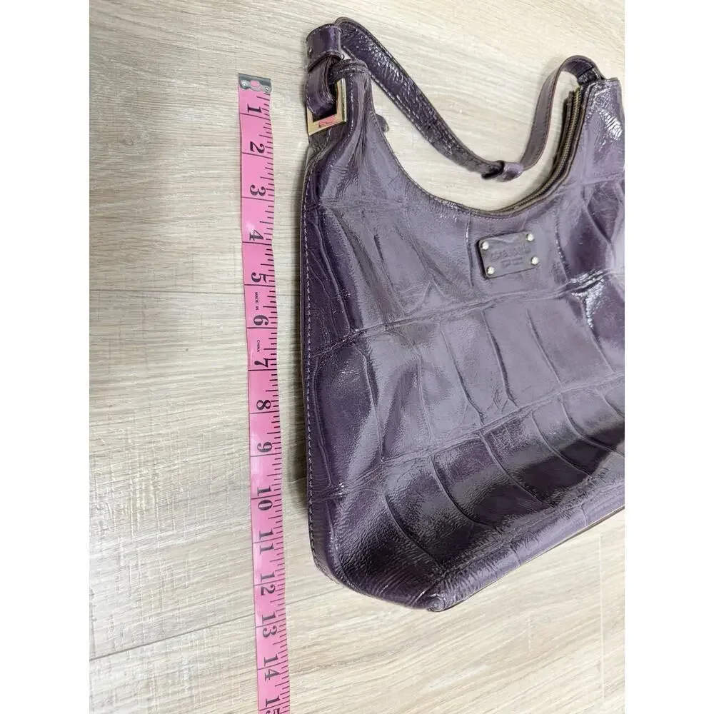 Kate Spade Purple Croc-Embossed Leather Shoulder Bag Hobo - Picture 10 of 11